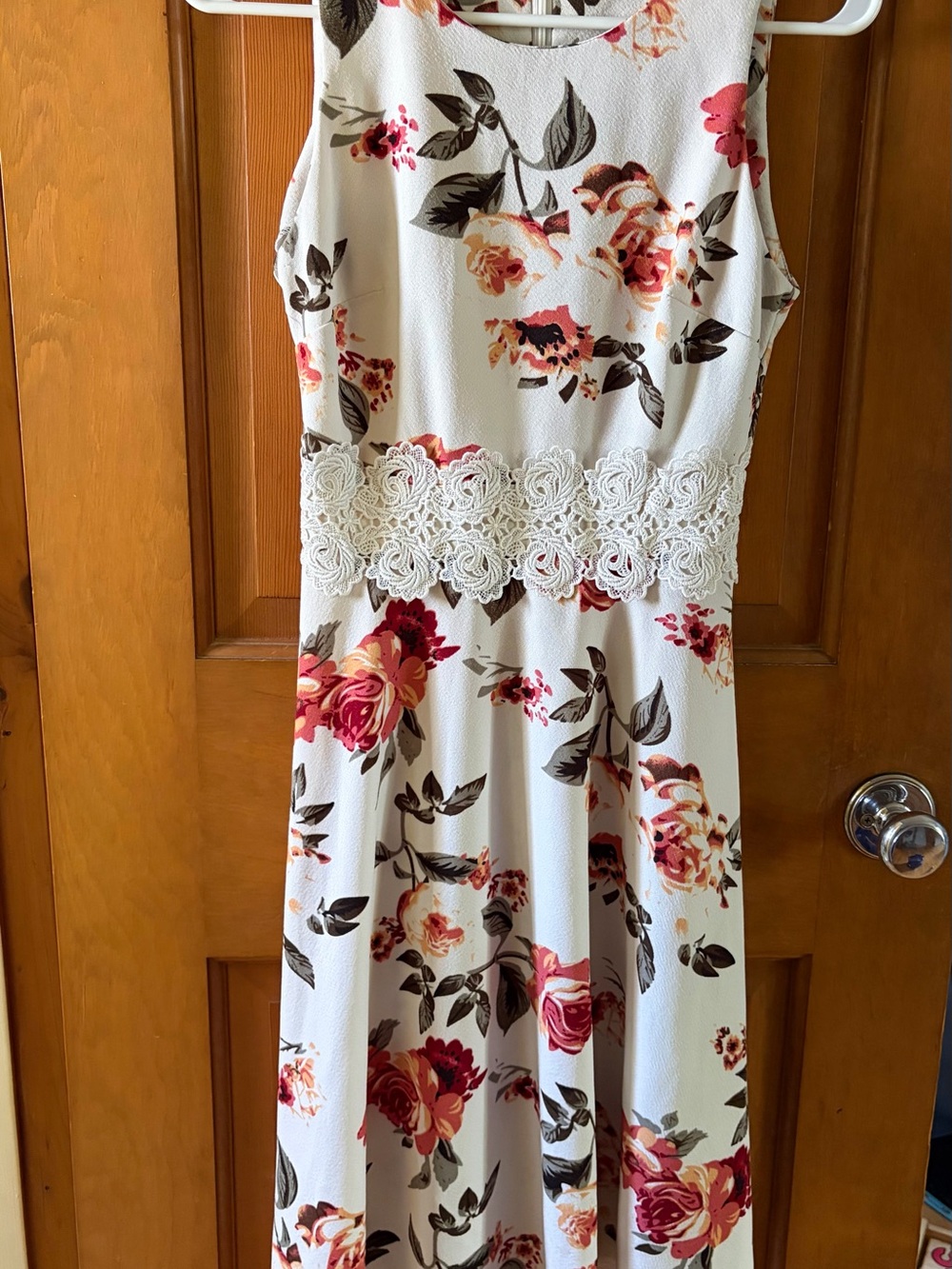 White Floral Lace-Waist Maxi Dress